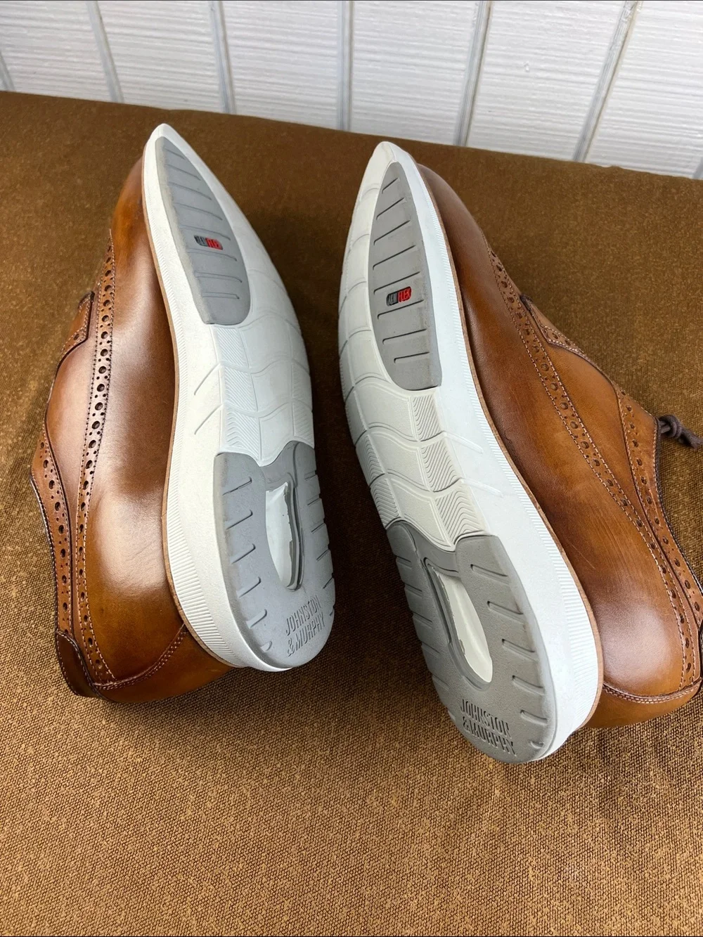 SAMPLE Johnston & Murphy Brown Leather Wingtip Oxfords with White Sole